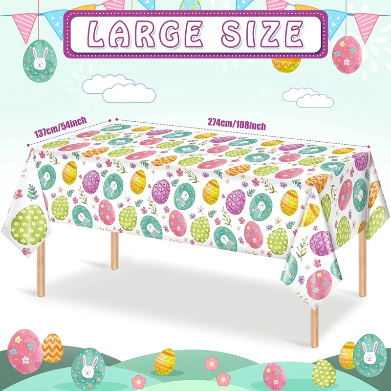 Easter Party Tablecloth Spring Picnic Waterproof Wipeable Plastic Table Cover Easter Disposable Table Cloths with Egg Floral