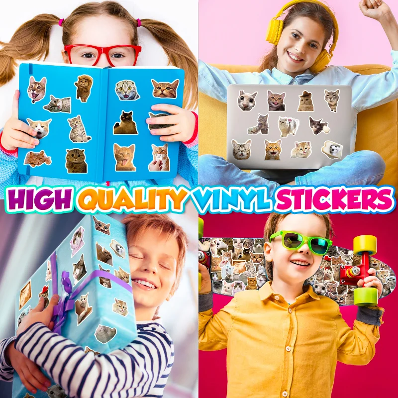 50Pcs Cute Animal Stickers - Cute Cat Waterproof Vinyl Decals DIY Laptops Water Bottles Computers Phones for Kids Adults Gift