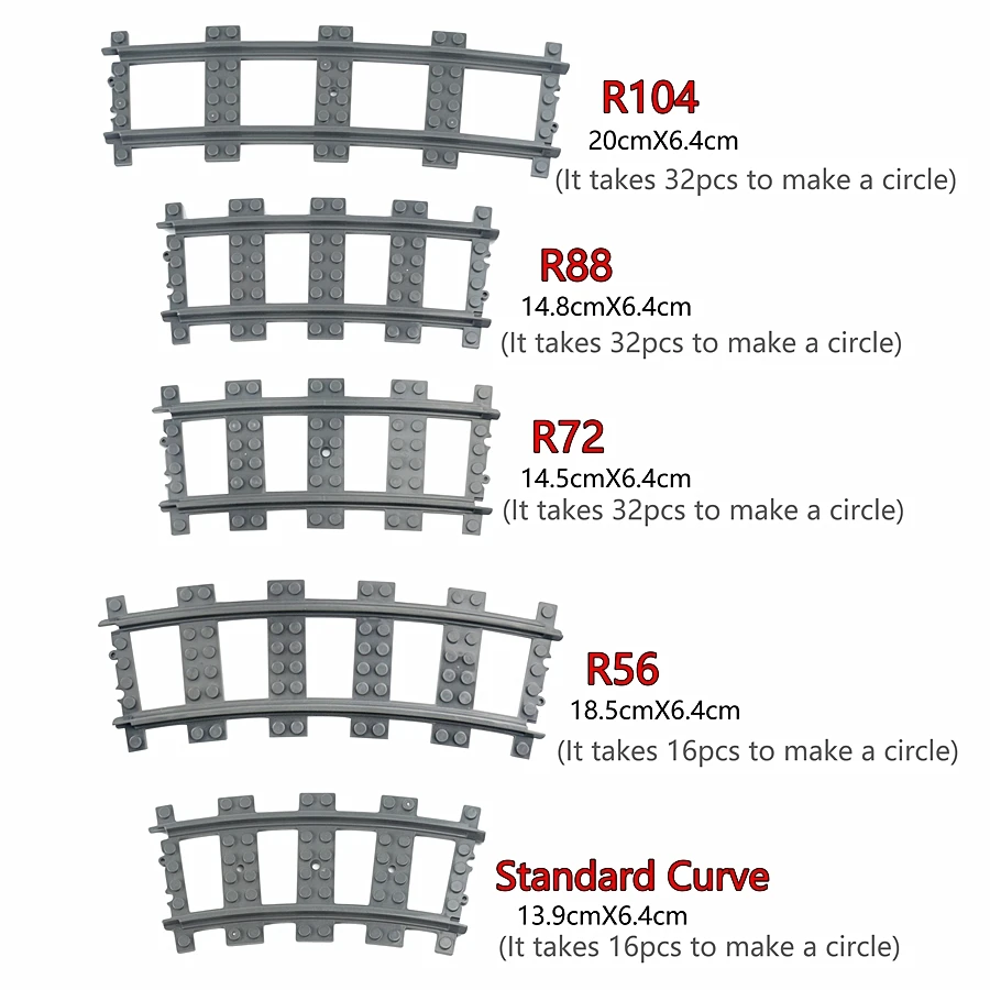 MOC City Brick Switch Cross Forked Curved Rails Building Block Train Rail Curve Tracks R56 R72 R88 R104 Creative DIY Toy