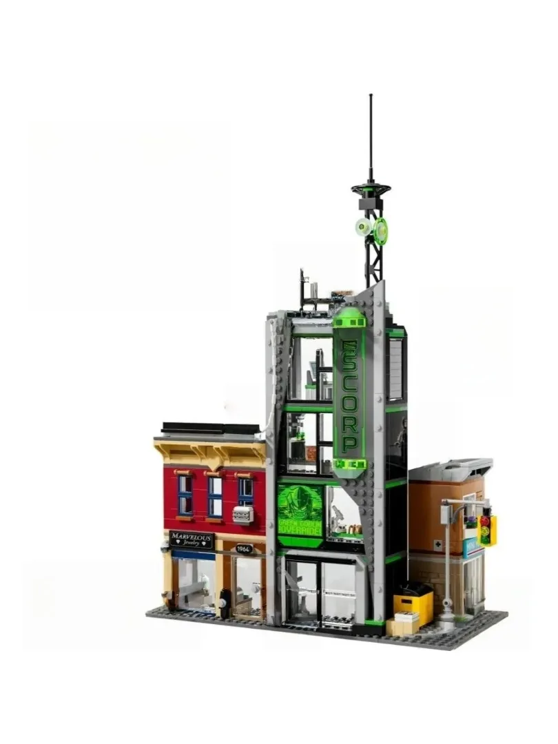 808pcs Oscorp Tower Battle Scene Building Blocks Famous Hero Movie Model Diy Creative Assembly Toy Desktop Display Ornament