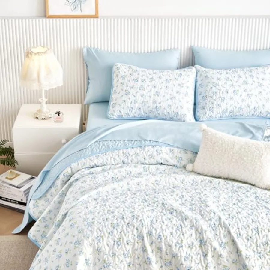 

Комплект постельного белья с цветочным узором в стиле Coquette Cottagecore Shabby Chic для женщин и девочек-подростков, двустороннее легкое покрывало