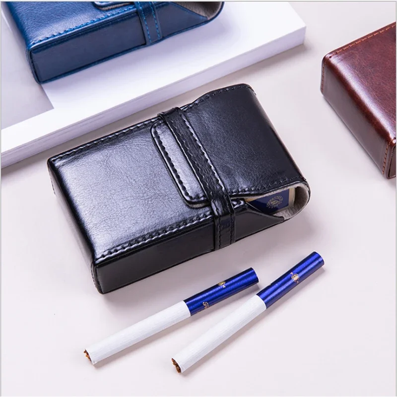 Cigarette Case Box Lighter Holder Bag Tobacco PU Leather Cigar Case Cigarette Box Belt Bag Case Smoker Gift