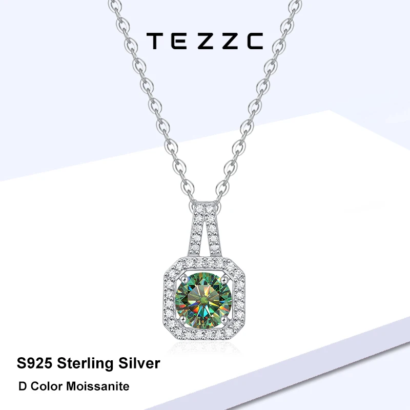 

Tezzc 1CT 2CT Moissanite Necklace for Women Lab Diamond Sterling Silver 925 with White Gold Plated Pendant Party Fine Jewelry