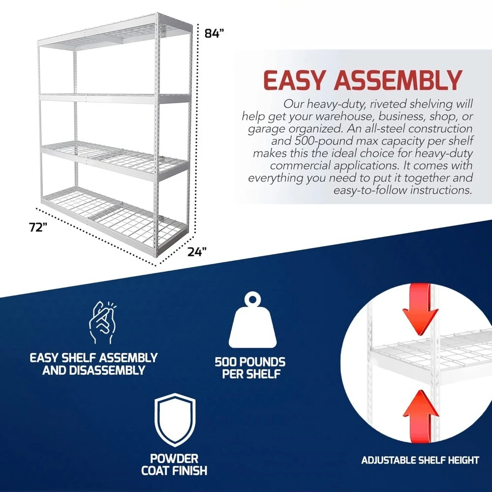 وحدة رفوف المرآب - رف تخزين فولاذي بالكامل يحمل 500 رطل لكل رف - سهل التجميع