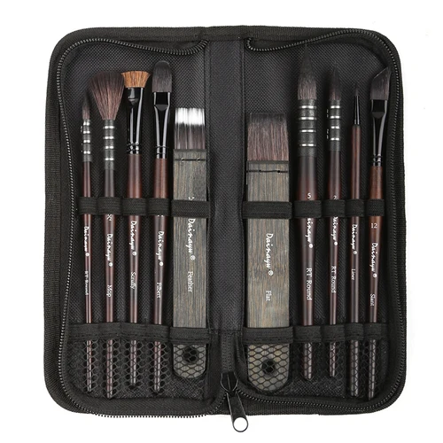 Imagen 2 del producto Dainayw-Juego de pinceles de acuarela, fregona orgánica, pelo de caballo, ardilla azul, suministros de arte de pintura acrílica multifunción, 10 Uds.