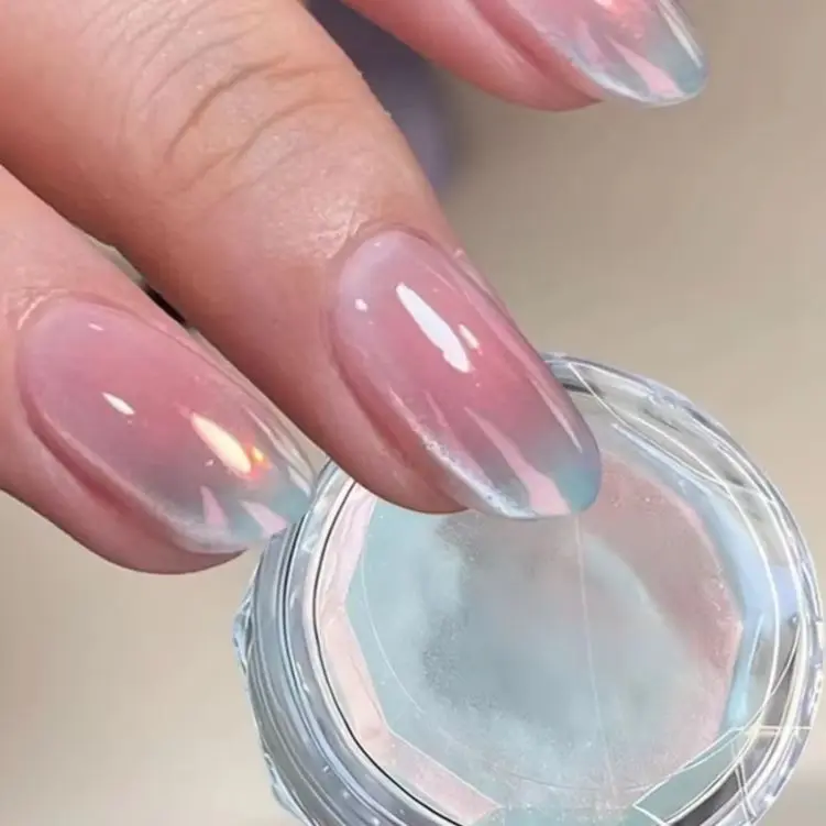 1jar Chrome Mint Green Nail Powder Mermaid Aurora Mirror Effect Nail Glitter Dust Glossy Plating Rubbing Dust Manicure Pigments