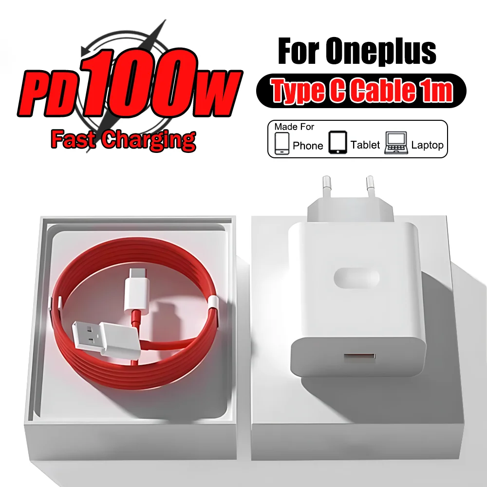 For Oneplus 100W Charger USB A Type C Cable SuperVooc Fast Charging For Oneplus 13 13R Nord CE4 Power Adapter US EU For Realme