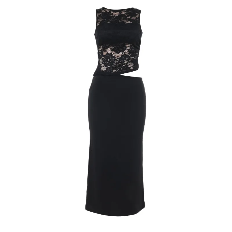 เสื้อกั๊กเซ็กซี่สไตล์ยุโรปและอเมริกาฤดูใบไม้ร่วงใหม่พร้อมชุดกระชับสัดส่วนคัตเอาท์ลูกไม้สําหรับผู้หญิง