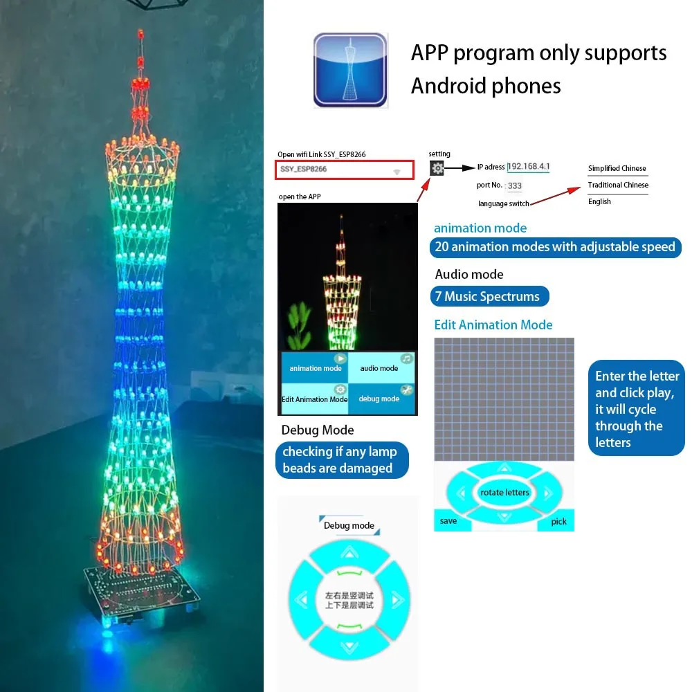 Kit électronique de bricolage avec Bluetooth, contrôle WIFI, antibrouillard coloré, projet clignotant, strictement LED, Canton, sans étui