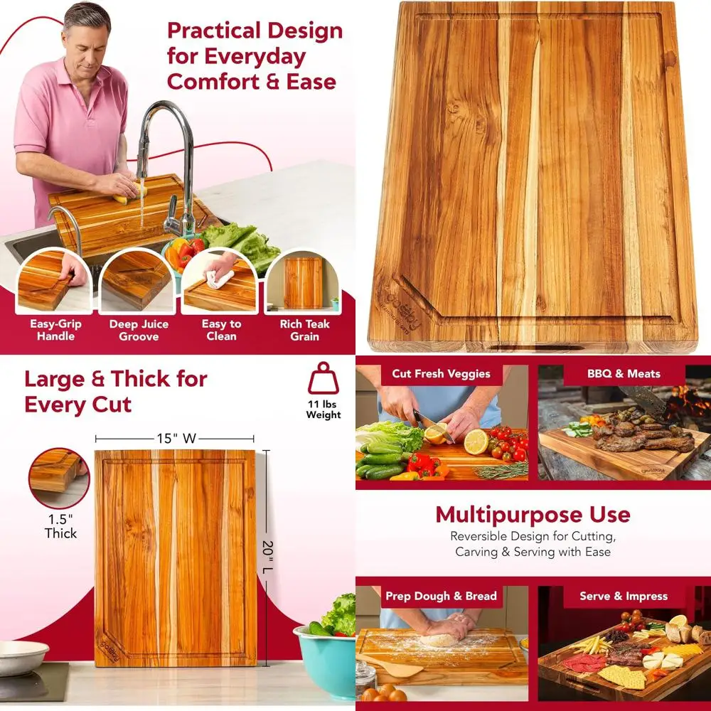 

Handcrafted Teak Cutting Board, 20x15x1.5 inches, Premium Quality, Balanced Design for Chefs, Easy Clean, Knife-Friendly, Charcu