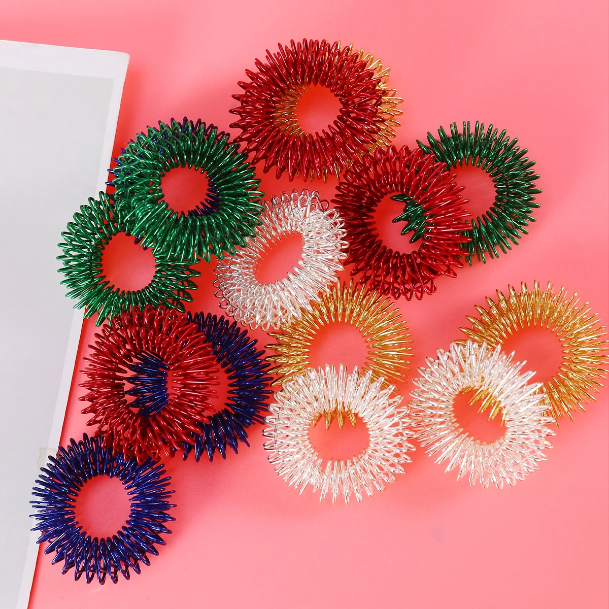 

15pcs Massage Rings Spiky Sensory Finger Acupressure Ring Hand Fidget Toy Stress Reducer for Kids Adults (Red, Blue, Green, Gold