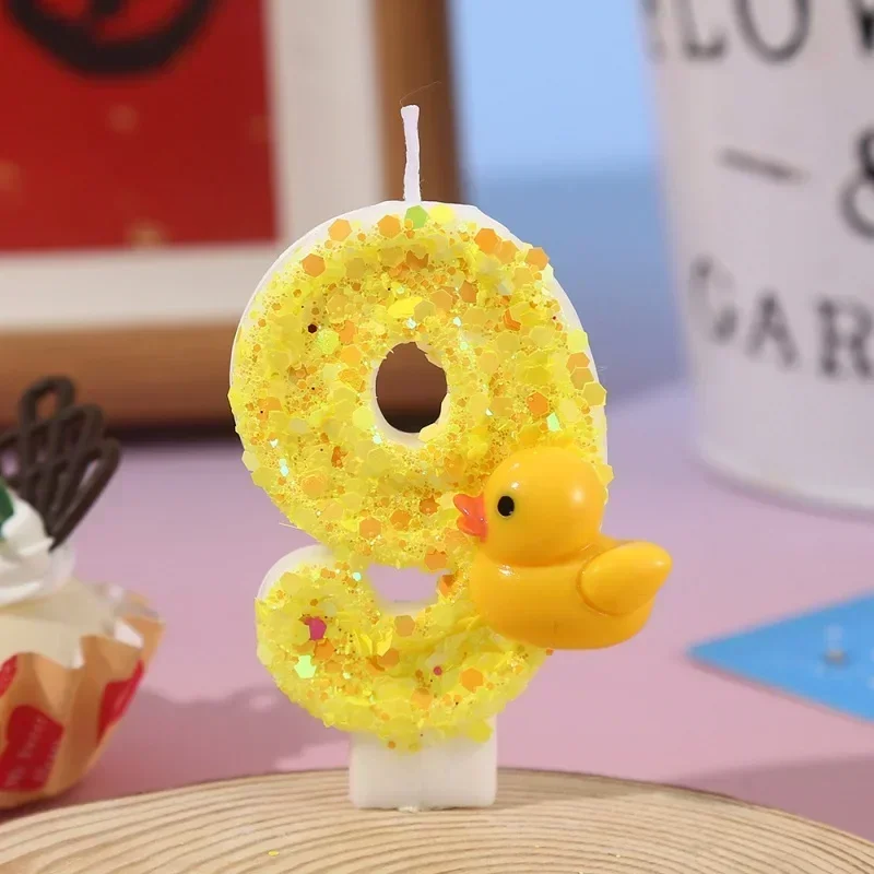 3D Mini Yellow Ducks Theme  Candles Cake Decorating 0-9 Number Candles Cake Topper Birthday Party Cake Decoration view 5