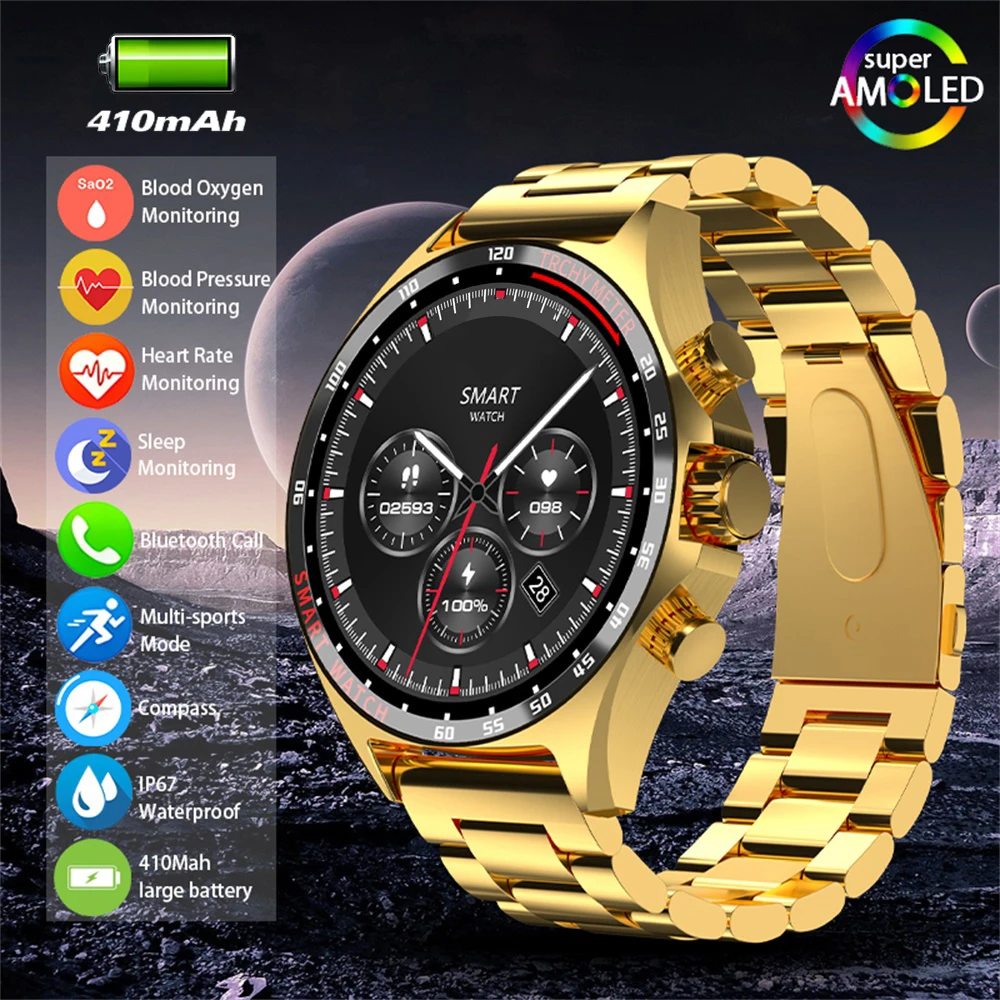 Hotsale Silver Gold Stainless Steel Color Smart Watch 1.58 Inch Bt Call Nfc Wireless Charging Smartwatch