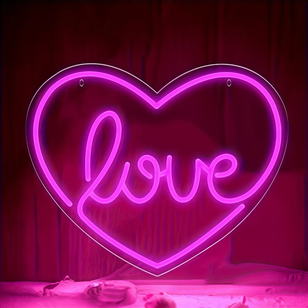 

Розовая светодиодная неоновая вывеска в форме сердца с надписью «Love», романтический декор для комнат и дома, идеально подходит для подарка, милый акцент для комнаты, настенный светильник.