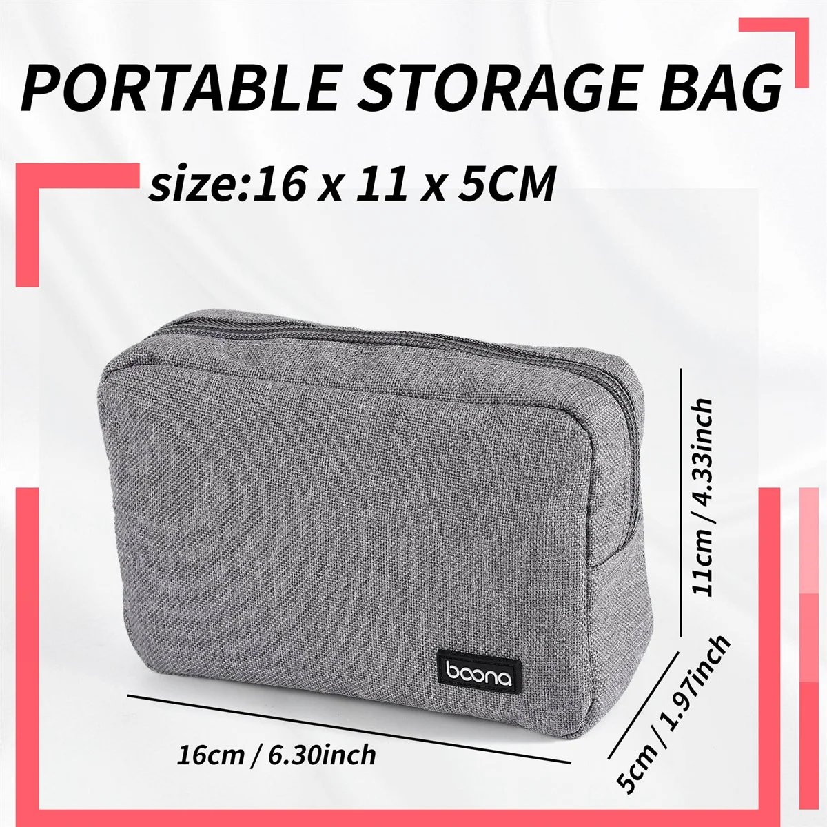 BOONA Portable Travel Storage Bag for Laptop Power Adapter Gray_BSH