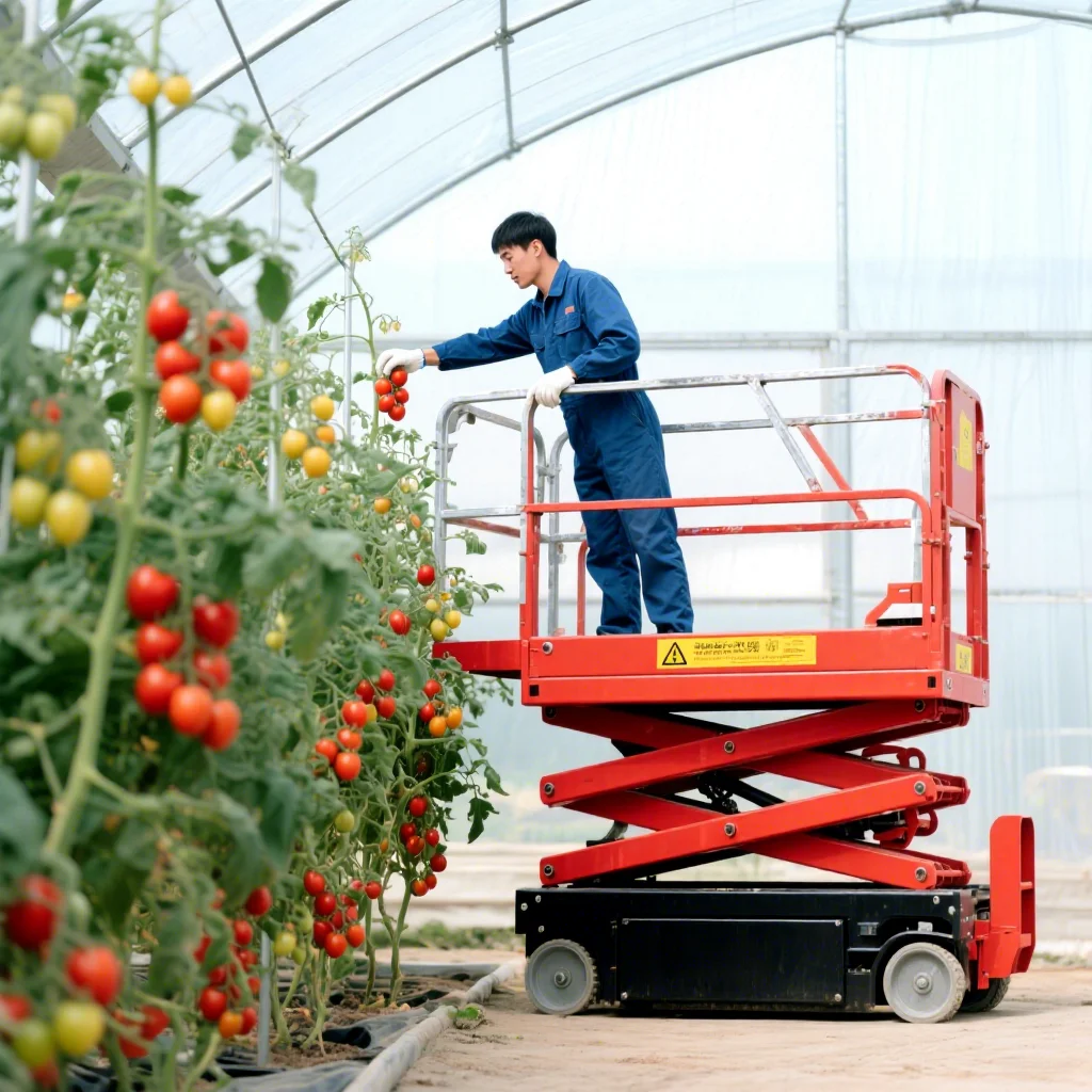 Ce-certified high-efficiency scissor-lifted fruit picker for barrier-free greenhouse harvesting