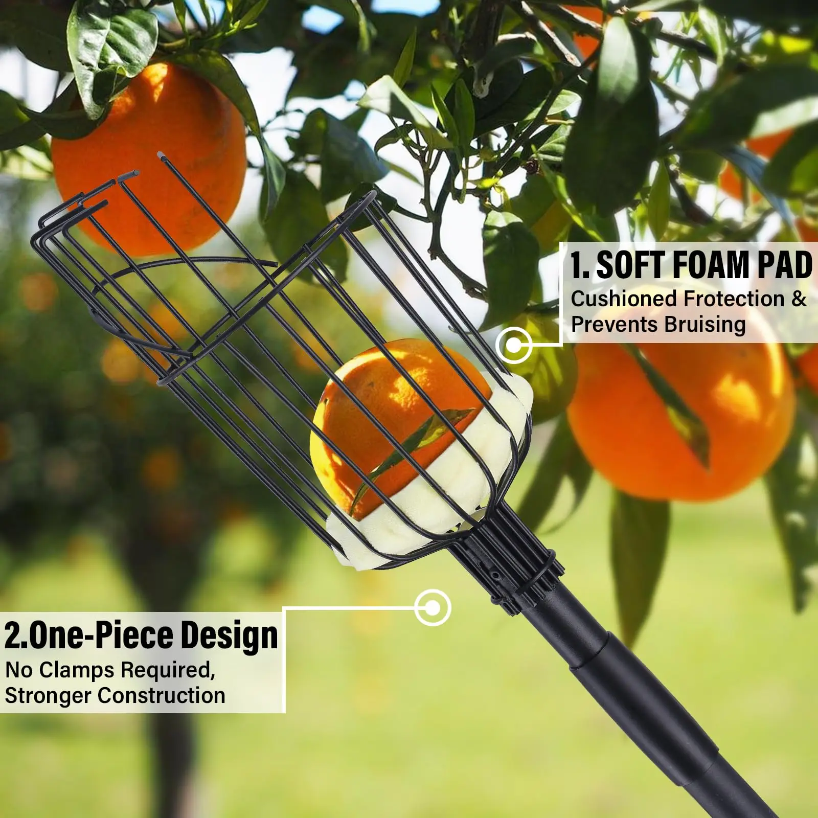 Fruit Picker Adjustable Black Fruit Picking Pole Long Handle Fruit Catcher With Basket