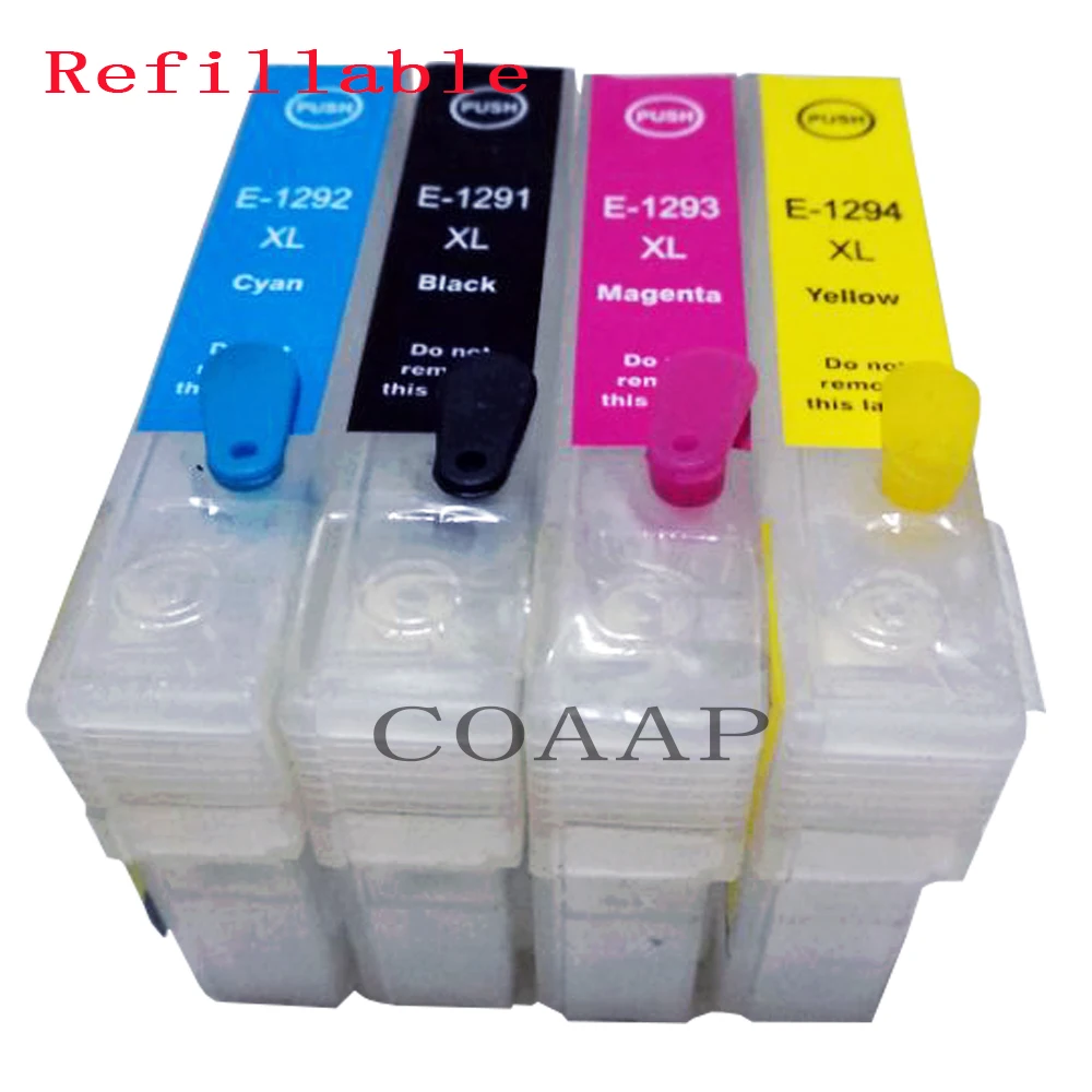 4Pack Refillable T1291 T1295 Empty cartridge + 120ML Dye ink for Stylus SX525WD SX535WD SX620FW Printer