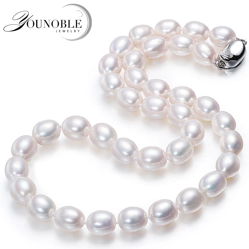 Real Natural Freshwater Pearl Necklaces For Women,Wedding White Pearl Strand Necklace Collar White Gray