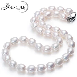 Real Natural Freshwater Pearl Necklaces For Women,Wedding White Pearl Strand Necklace Collar White Gray