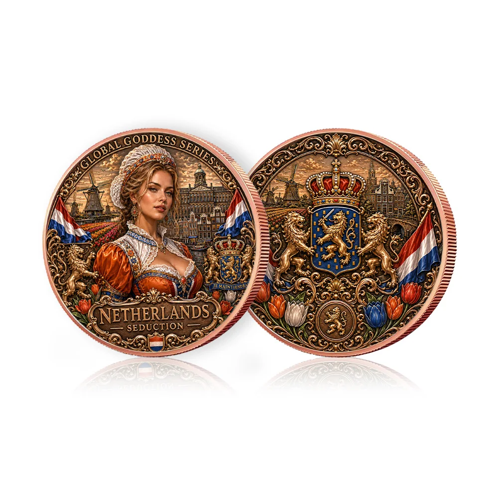Global Goddess Series Netherlands 1oz Fine Copper Coin Dutch Beauty Pure Copper Coin UV Printed Cultural Collectible Medal Gift