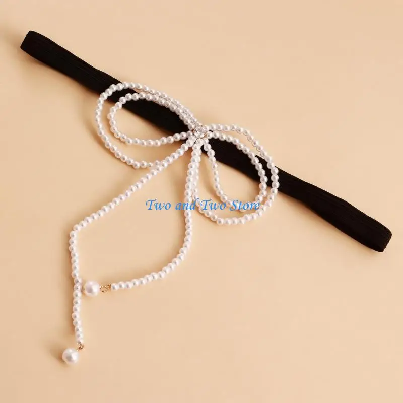 

HX6F BowKnot Leg Chain Sexy Cool Girls Elastic Band Feet Chain Fashionable Jewelry