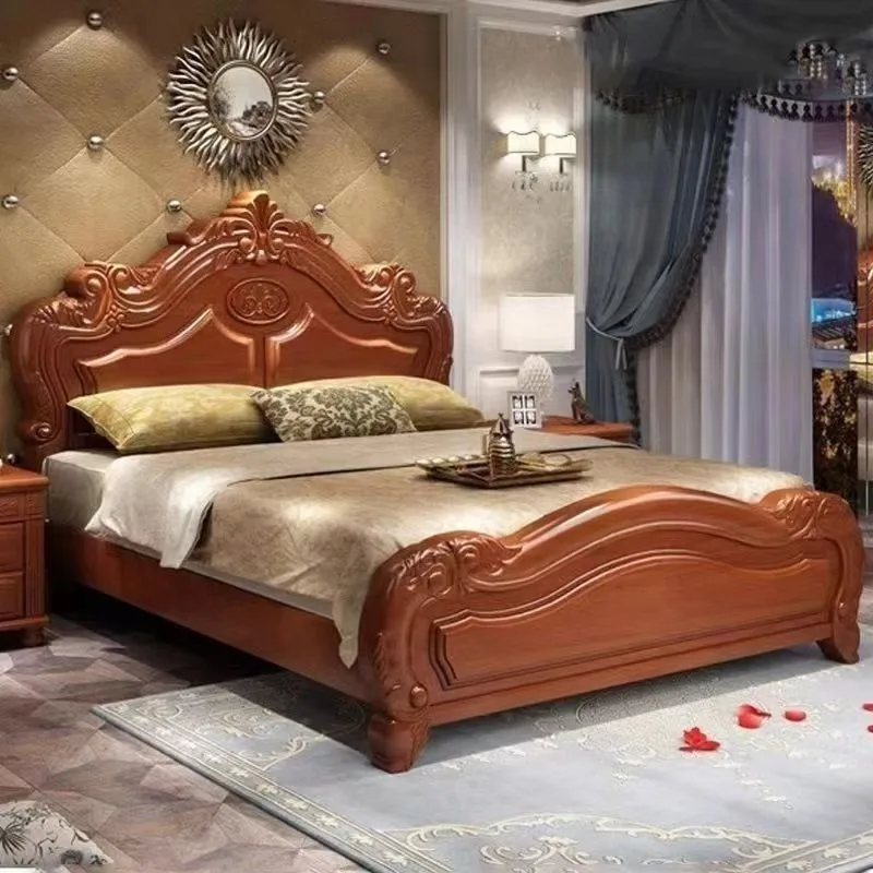 European Traditional French Provincial Solid Oak Wood Soft Bed with Adjustable Height and Foldable Features