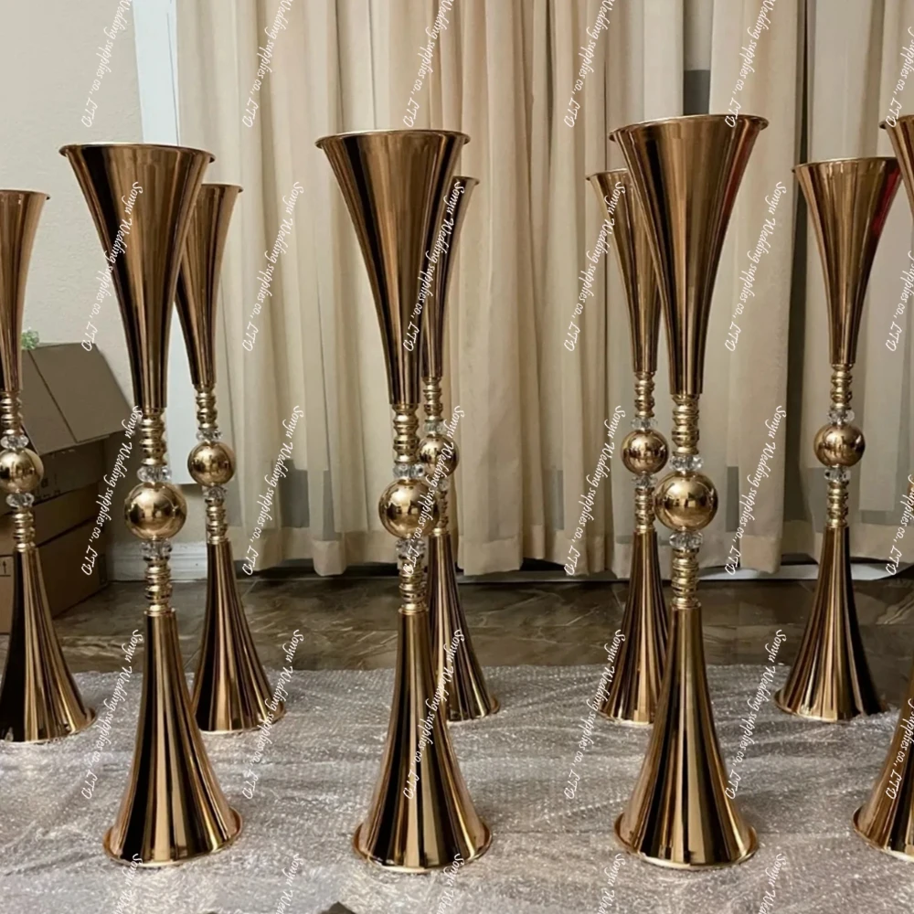 50cm/100cm)10pcs)Stainless Steel Metal Flower Stand Gold Silver Wedding  Rack Table Flower Vase Road Guide Pillar Centerpiece