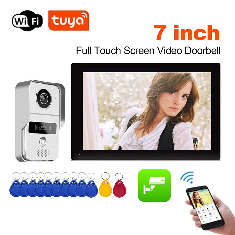 Wifi 1080P Tuya Smart Wireless Video Doorbell System  Doorphone Door HD Inductive Card Camera 7 Inch Touch Screen Video Intercom