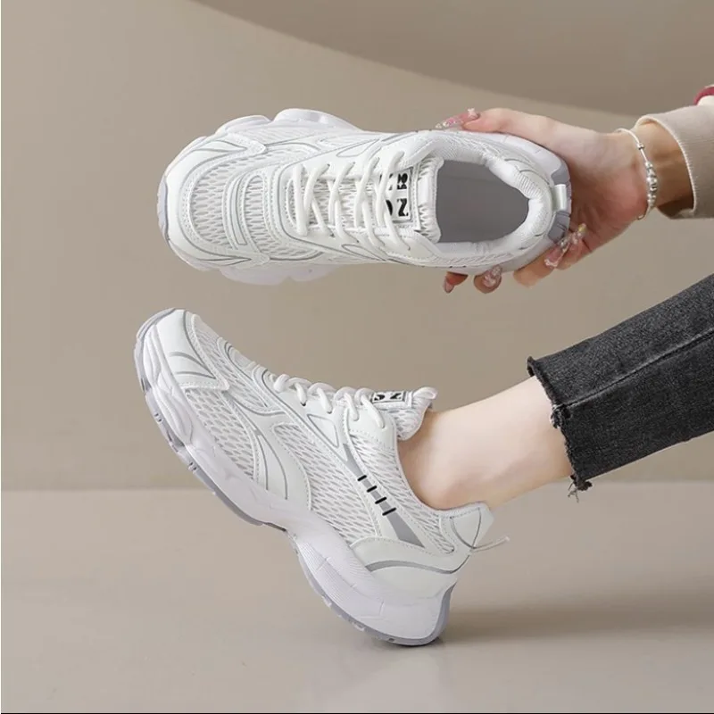 2026Platform Clunky  Women's Breathable Knitted Mesh Sports Shoes Walking and Running Shoes Fashion Thick-soled Casual Shoes