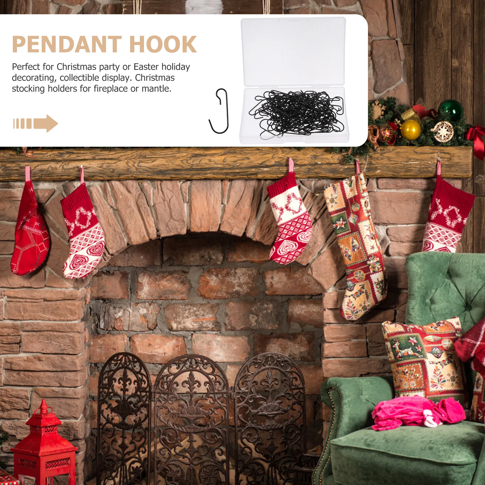 

120pcs Christmas Stocking Hooks Iron Gift Hangers Xmas Fireplace Mantel Hanging Hooks Corrosion-Resistant Home Tree