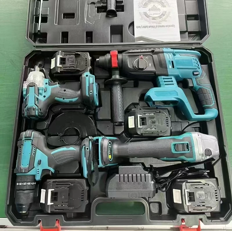 4 Stück 21 V Akku Heavy Duty Maschine Akku-Winkelschleifer Schraubenschlüssel Elektrowerkzeuge Set Elektrische Schlagbohrmaschinen