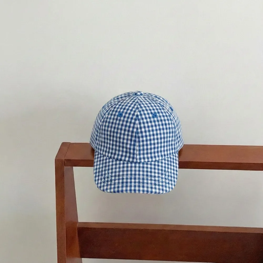 Plaid Pattern Summer Hat Sun Protection Breathable Sun Hat Adjustable Lightweight Children Baseball Cap Outdoor Beach Travel