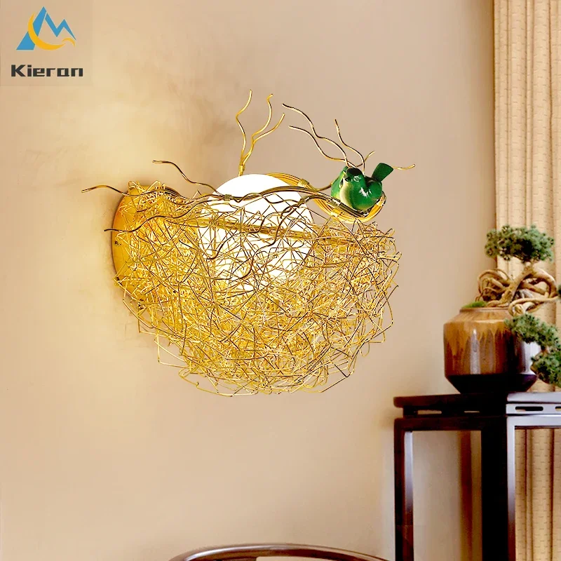 Nordic Modern Bird Led Wall Lamp Bedroom Study Dining Room Bedside Bird's Nest Wall Light Living Room Decoration Glass Wall Lamp