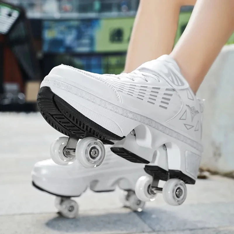 Deformation Shoes Four-Wheel Parkour Roller Skates Skateboard Shoes For Children Adult Running Sneakers Women Men Roller Shoes