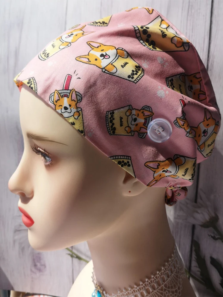 Pink Dogs printing Scrub Caps Women Medical Nursing Hat Health Workers veterinary Scrub Hat medical uniforms Worker accessories