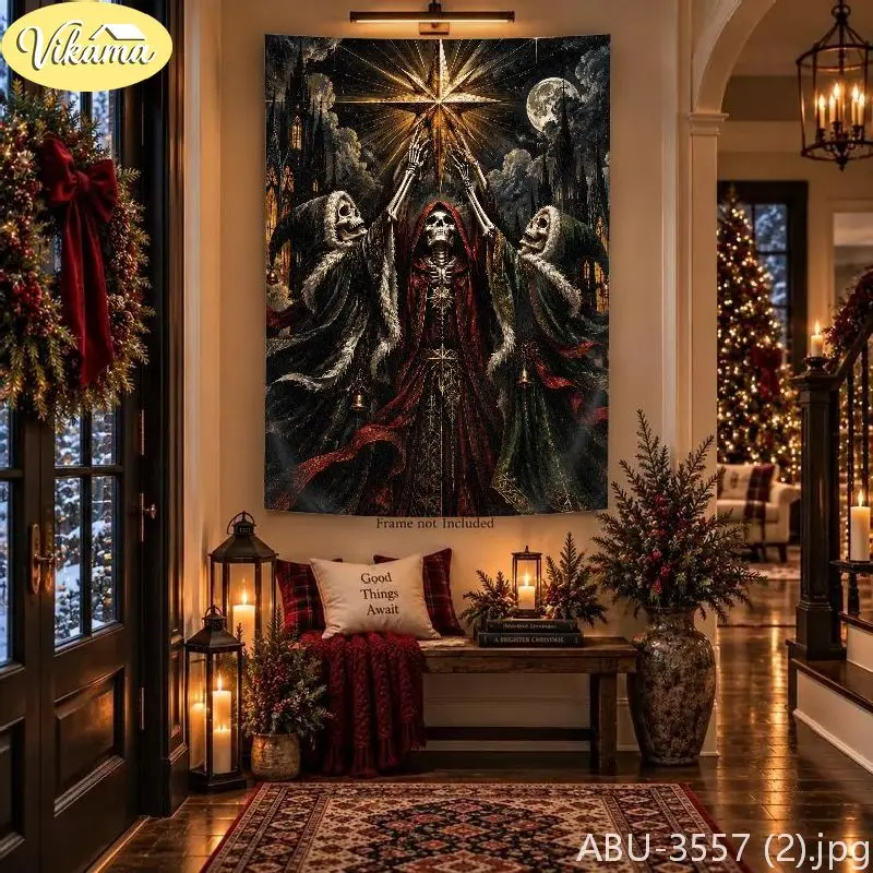VIKAMA Dark Gothic Christmas Tapestry Wall Hanging, Soft Touch Print, Wall Art for Bedroom Living Room Party Dorm Home Decor