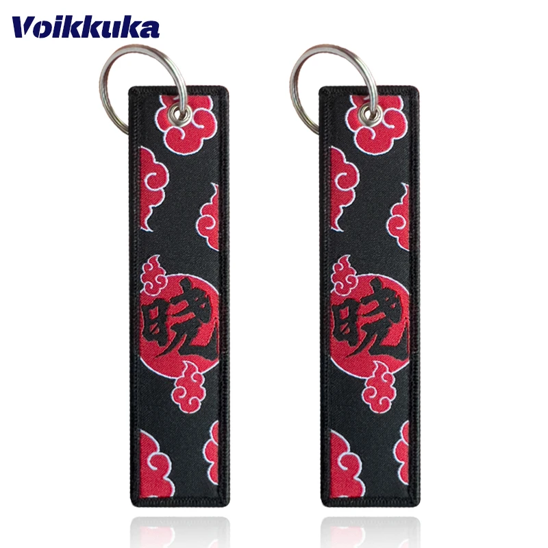 1Pc 2Pcs 3Pcs Set Sale Double Sided Embroidery Akatsuki Logo Red Cloud Weave Tag KeyChain Motorcycle Key Accessories Wholesale