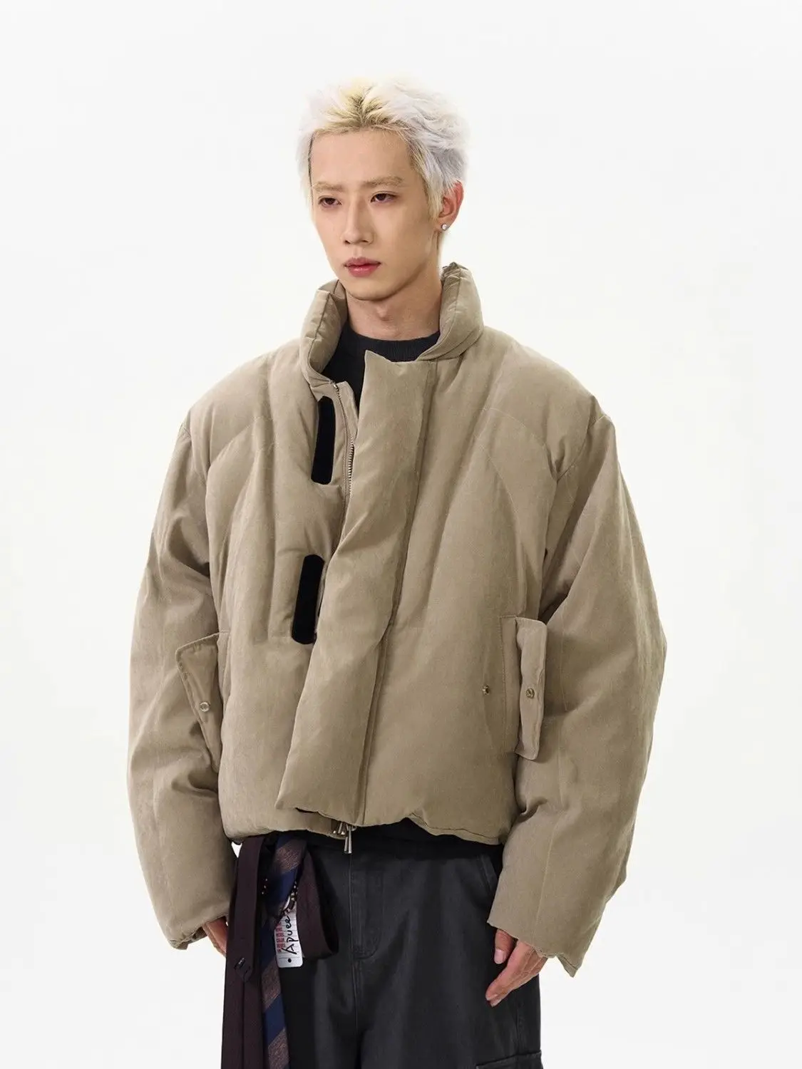 

American high street cleanfit deconstruction and splicing silhouette cotton clothes vibe short flight jacket bread clothes