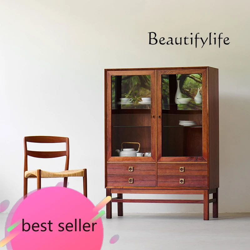 

F Nordic Designer Cherry Wood Display Cabinet Medium Antique Storage Locker Tableware Cabinet Myanmar Teak
