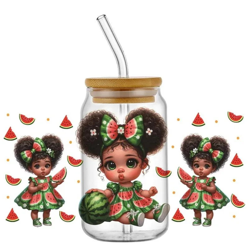 

cute Fruit Girl Design UV DTF Sticker for 16ozCup Wrap Transfer Sticker Label DIY Logo Self adhesive Wholesale