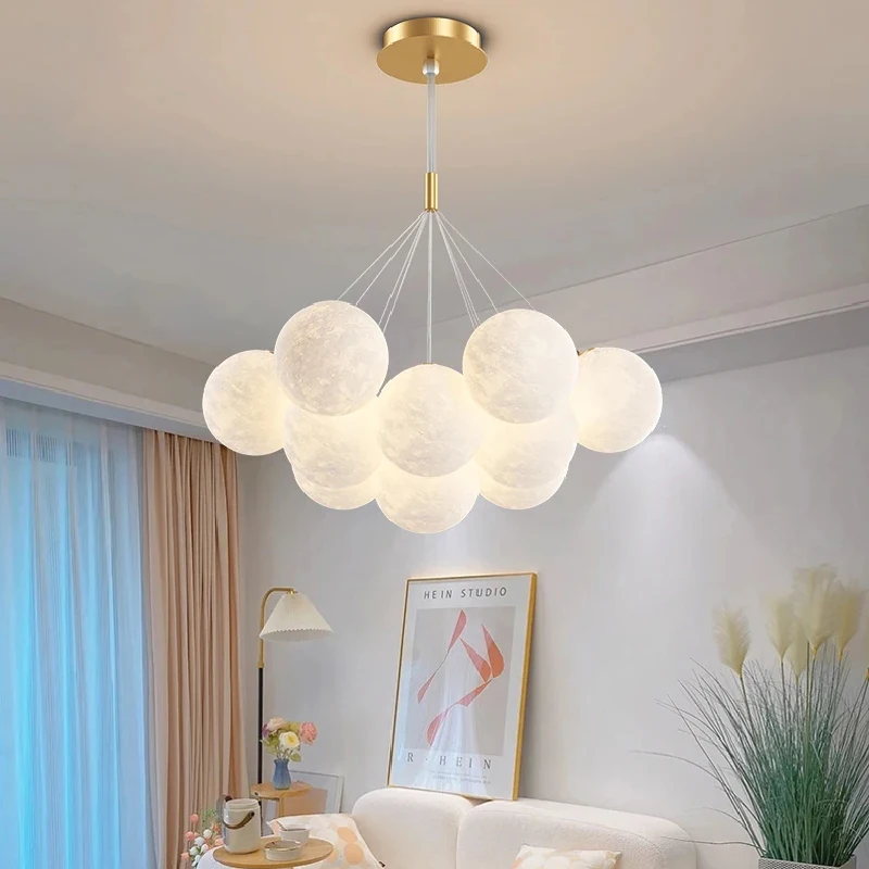 Moon 3D Bubble Ball Children's Room Chandeliers LED Minimalist Modern Creative Nursery Boy Girl Bedroom Hanging Decor Chandelier