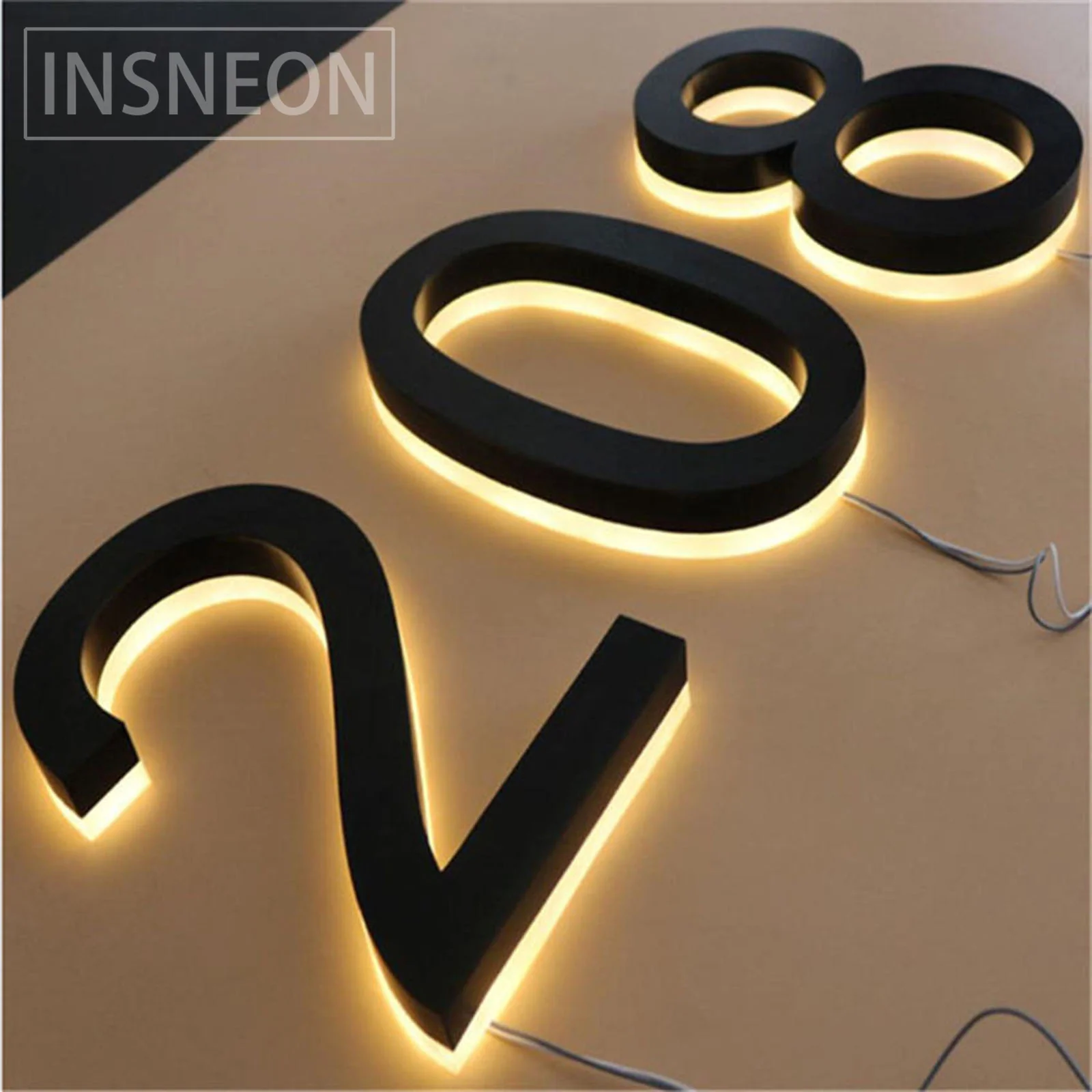 Outdoor 3D Number Plate para Casa, Backlit Letter Lights, Aço inoxidável, Weatherproof Sign