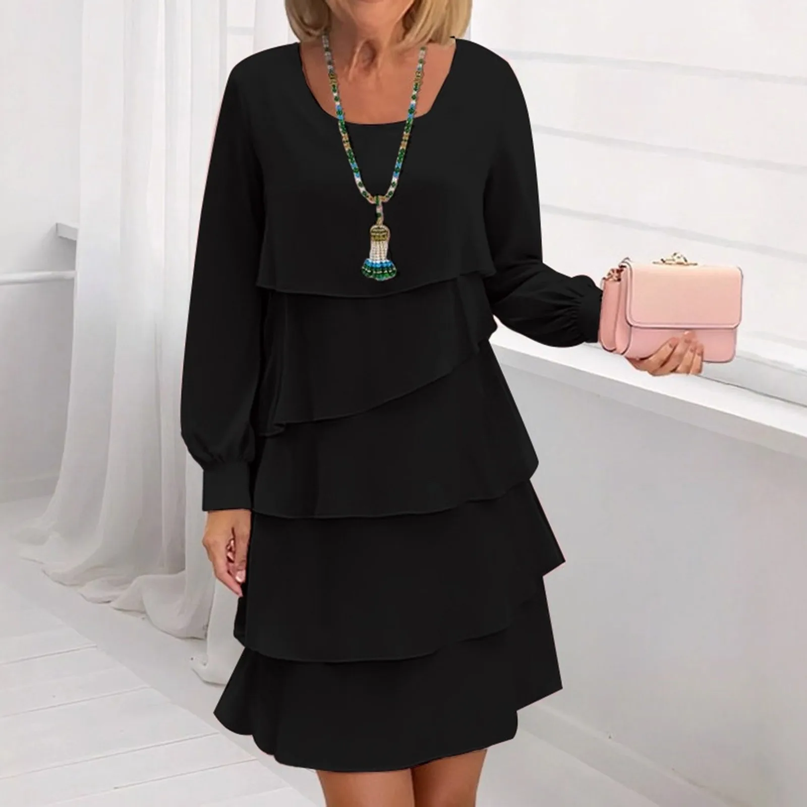 Ladies' Casual And Fashionable Solid Color Long Sleeved Dress Vestidos Para Mujer Ropa De Mujer Vestidos Para Mujer Elegantes