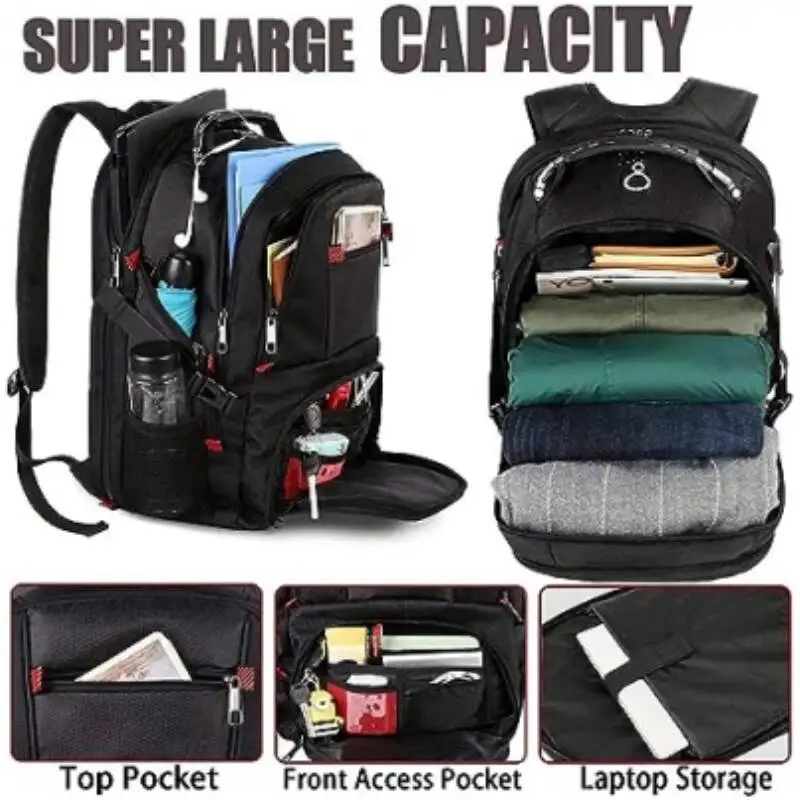 Men's Travel Backpack Large Laptop Bag Business Work Bag With USB Charging Port Fits 17-inch Laptops Zipper Daypack Anti-Theft
