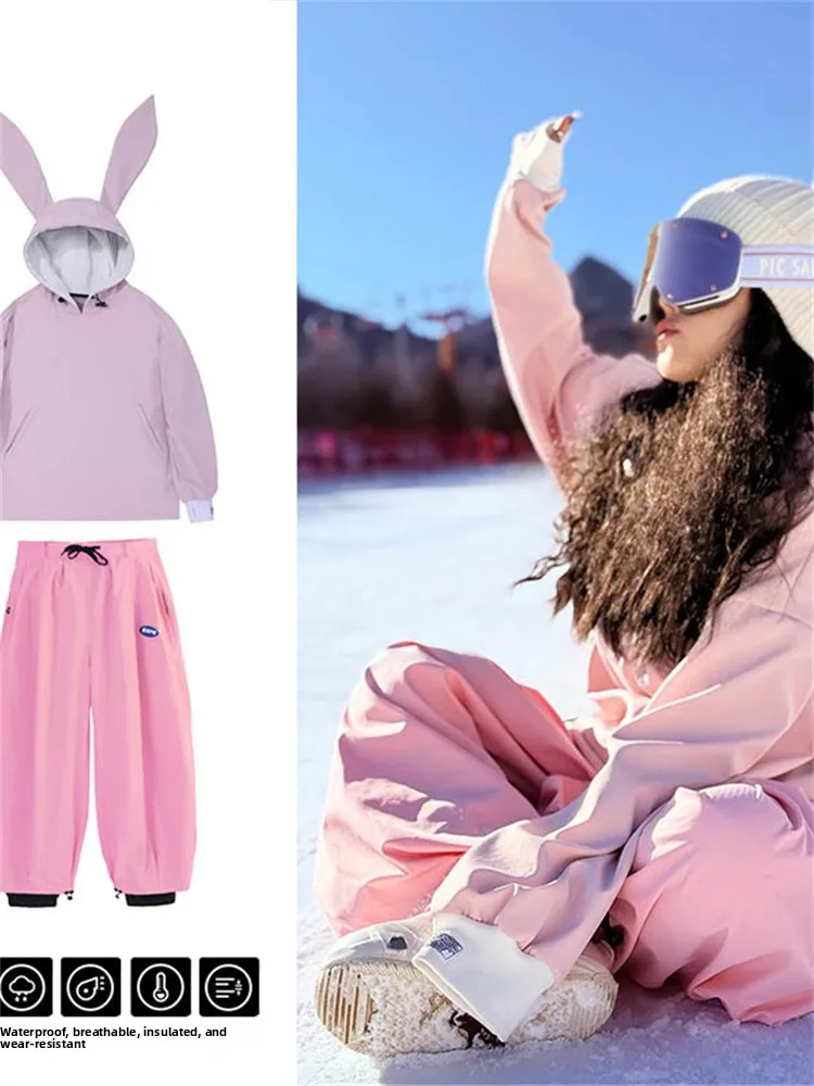 

ex Winter Ski Pants Windproof Waterproof Hiking Thermal Two-Piece Set Long Sve Jaet And Long Pants for Teenagers
