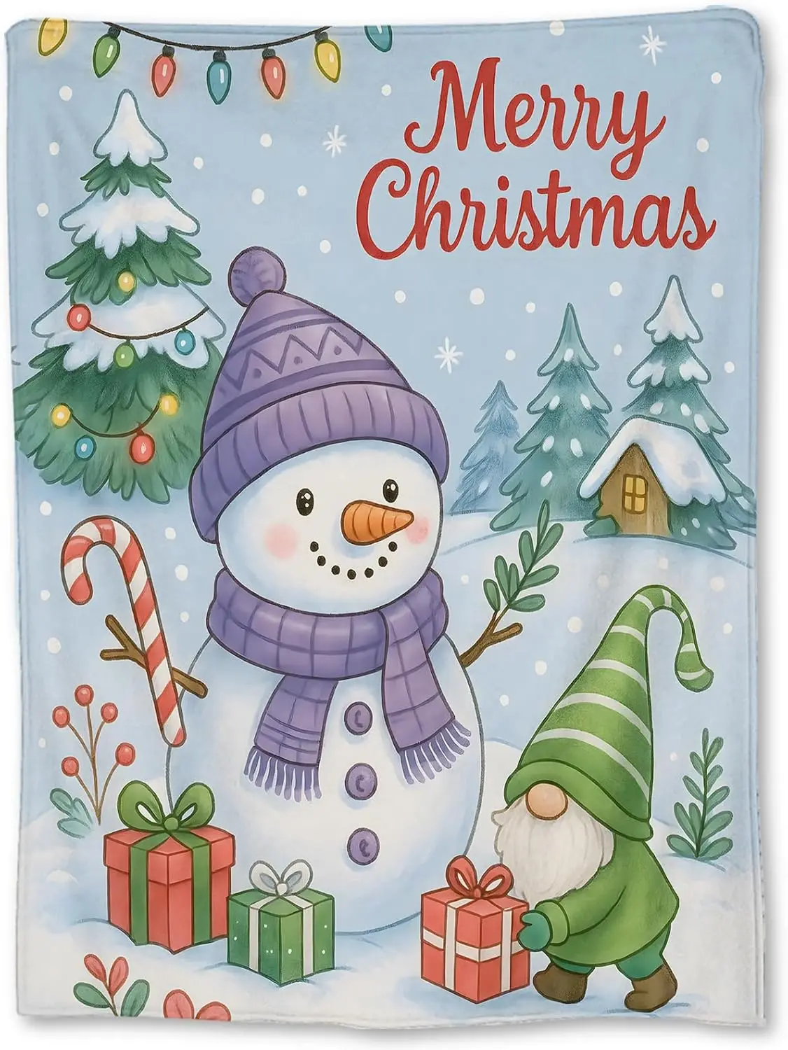 

Christmas Snowman and Gnome Blanket, Soft Lightweight Flannel Throw Blanket for Couch, Bed, Travel & Festive Decor Gifts, Cozy