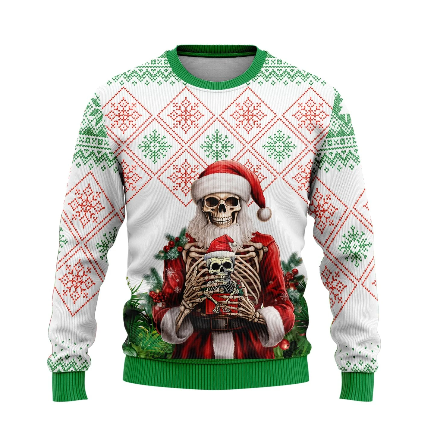 الجمجمة سانتا كلوز سترة عيد الميلاد القبيحة Harajuku موضة كول الهيكل العظمي الجرافيك بلوزات مضحك للجنسين البلوز سترة القمم