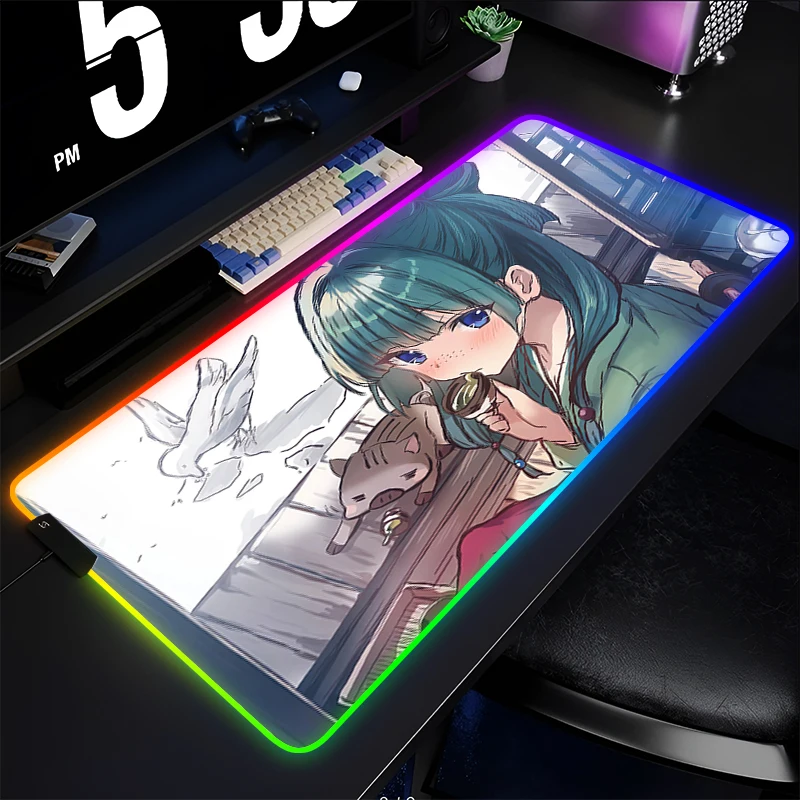 

RGB Mouse Pad Gaming Mousepad Computer Japan Anime Gamer Keyboard Pad LED Rubber Desk Mouse Mat The Apothecary Diaries Mausepad
