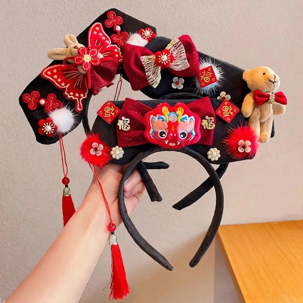

Flower Chinese Style Headwear Velvet Bow Tassel Ancient Style Gege Headband Royal Court Headdress Princess Hair Hoop